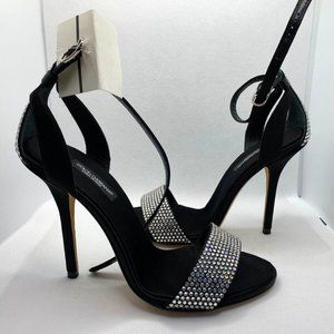 Dolce&Gabbana Black Crystal Embellished Satin Ankle Strap Sandals Heel Sz 36 / 6